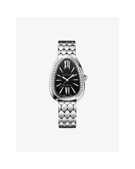 BVLGARI White Serpenti Seduttori Diamond And Stainless- And Diamond Automatic Watch 34Mm