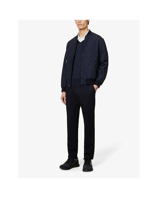 John Smedley Blue Blenheim V-Neck Wool Jumper for men