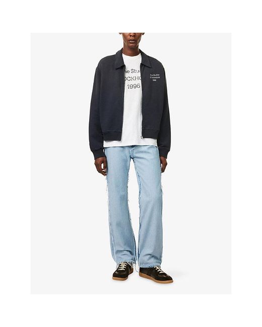 Acne Blue Logo-Print Zip-Up Cotton-Blend Sweatshirt for men
