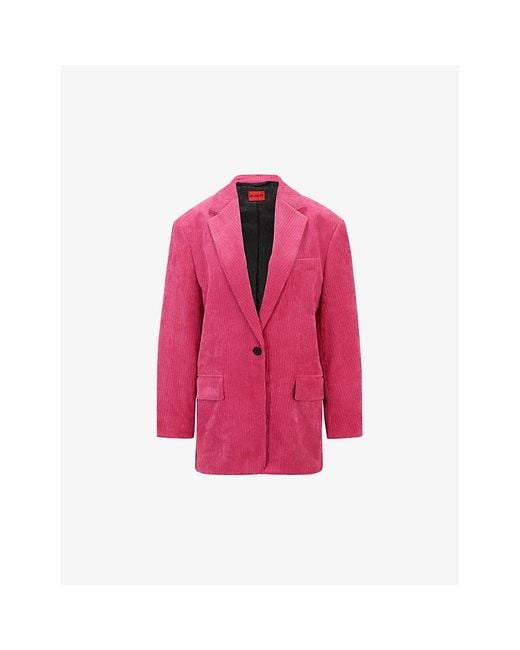 HUGO Pink Regular-Fit Single-Breasted Stretch-Corduroy Jacket