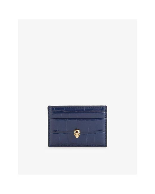Alexander McQueen Blue Vy/black Classic Skull Leather Card Holder