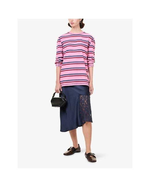 Damson Madder Pink Samara Striped Boxy Cotton Top