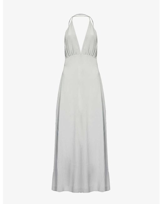 Totême  White Plunge-neck Gathered Silk Maxi Dress