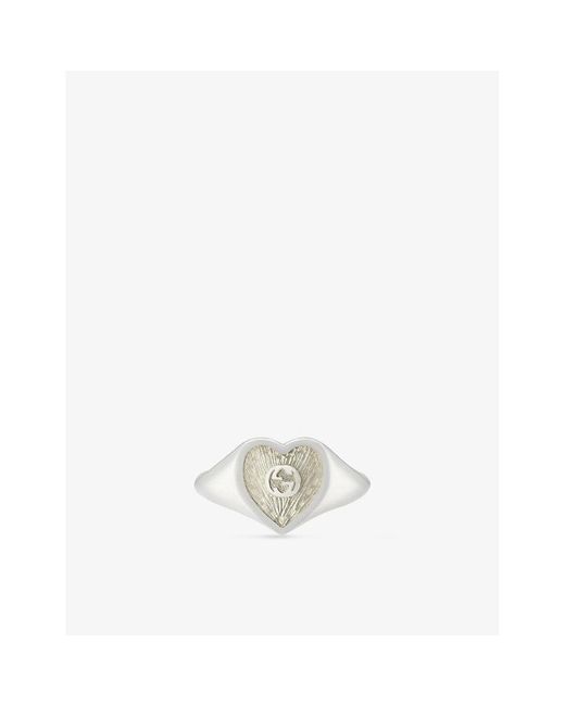 Gucci White Heart Ring With Interlocking G