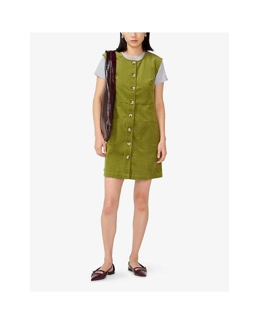 OMNES Green Bunni Sleeveless Cotton-Corduroy Mini Dress