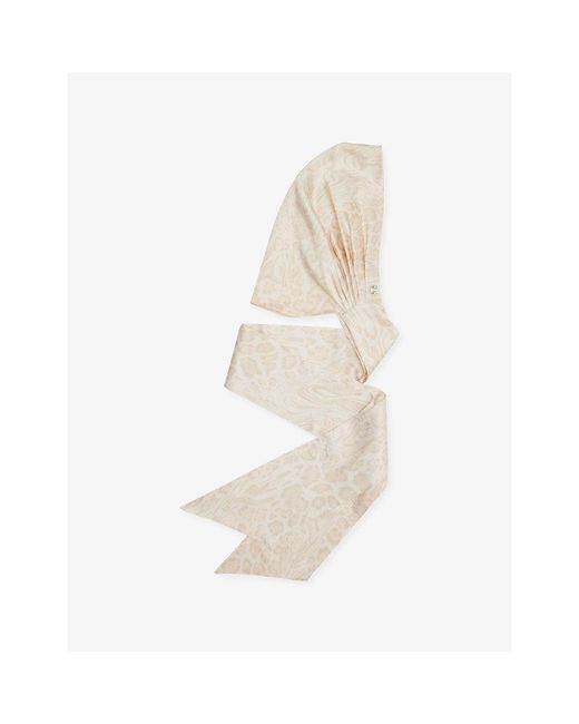 GRACE FAENA White Leopard Satin Headscarf