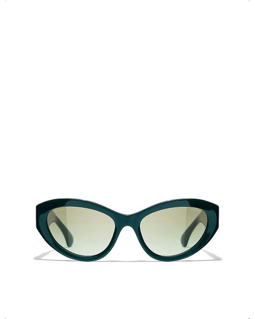 Chanel Green Ch5513 Cat Eye-frame Acetate Sunglasses