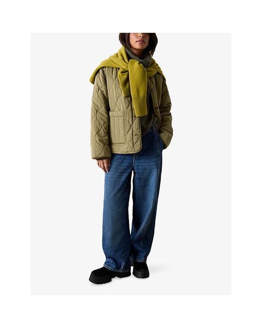 Whistles Green Reversible Quilted Woven Coat