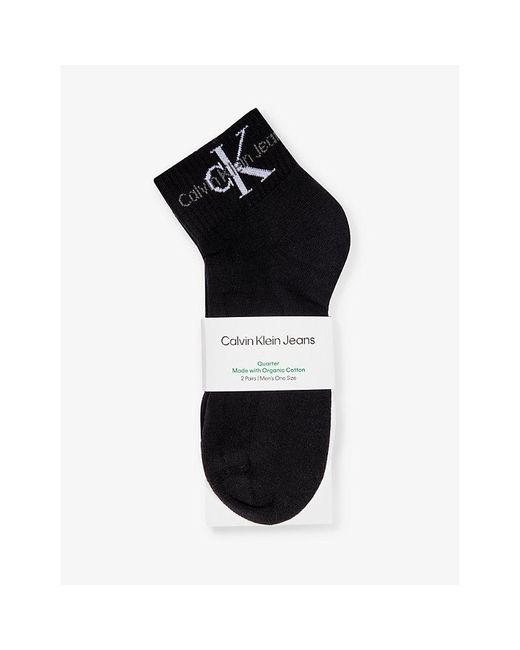 Calvin Klein Black Branded Ankle-length Pack Of Two Cotton-blend Socks for men