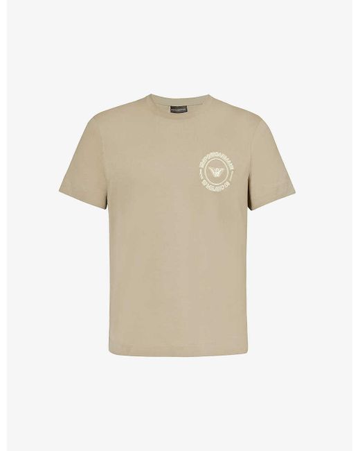 Emporio Armani Natural Logo-embroidered Relaxed-fit Cotton-jersey T-shirt for men