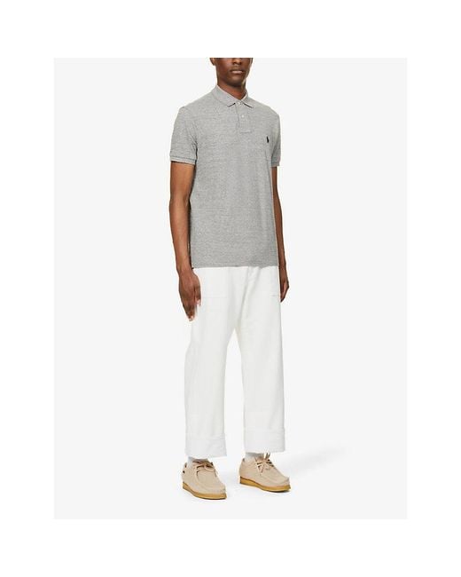 Polo Ralph Lauren Gray Short-Sleeved Logo-Embroidered Custom-Fit Cotton-Piqué Polo Shirt for men