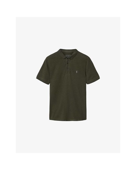 AllSaints Green Reform Logo-Embroidered Cotton-Piqué Polo Shirt for men