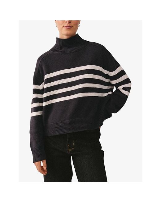 The White Company Blue Striped Funnel-Neck Wool And Cashmere-Blend Jumper