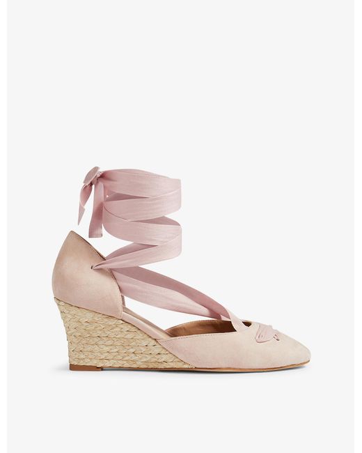 LK Bennett Lana Crossover Suede Espadrille Wedges in Pink | Lyst