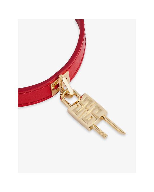 Givenchy Red Padlock-charm Adjustable Leather Bracelet