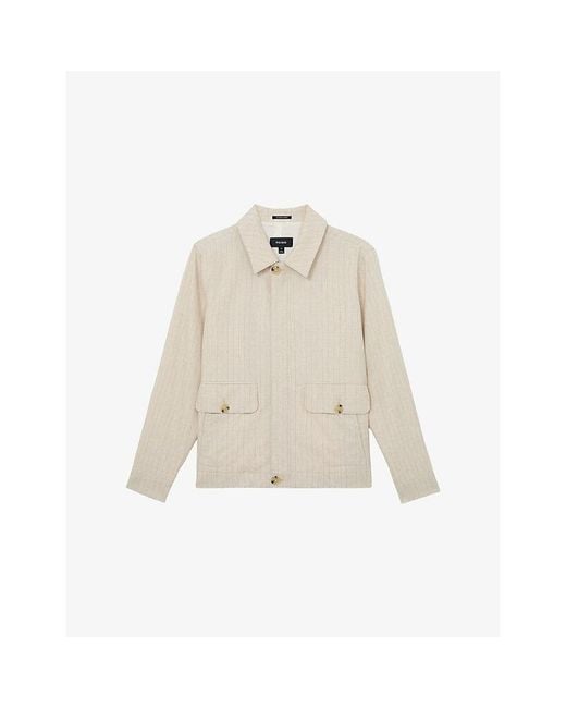 Reiss Natural Slayman Pinstripe Stretch-Cotton And Linen-Blend Jacket for men