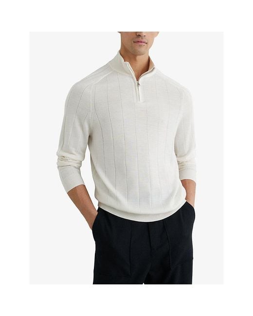 Reiss White Findlay Funnel-Neck Wool Jumper for men