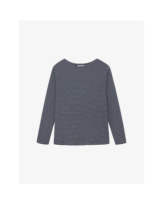 The White Company Blue Slash-Neck Ribbed Modal And Cotton-Blend Top