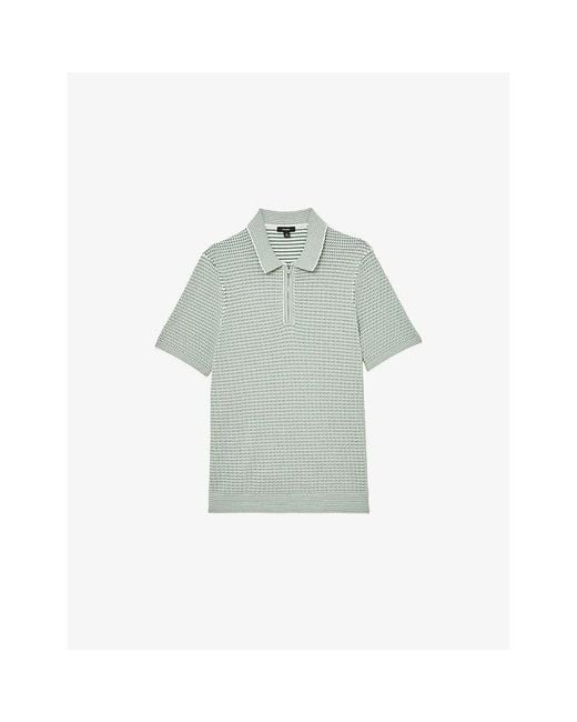 Reiss Gray Brink Half-Zip Knitted Polo Shirt for men