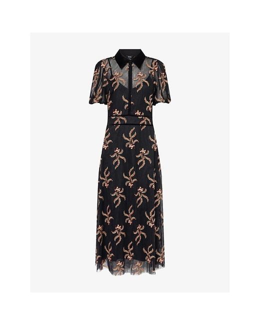 ME+EM Black Autumn Floral-Embroidery Woven Maxi Dress
