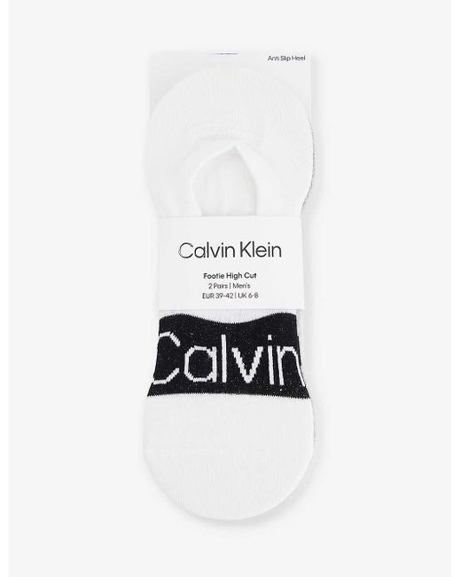 Calvin Klein White Ribbed-trim Branded Pack Of Two Cotton-blend Socks for men