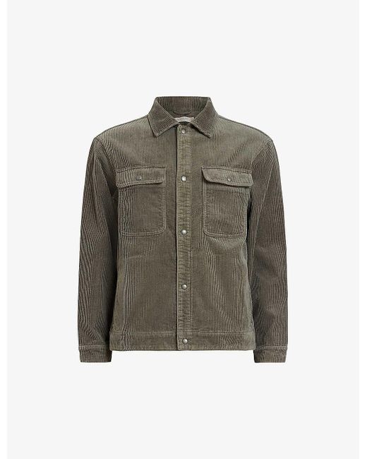 AllSaints Green Castleford Patch-pocket Relaxed-fit Cotton-corduroy Shirt X for men