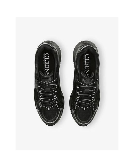 Cleens Black Pulse Runner Leather And Mesh Trainers for men