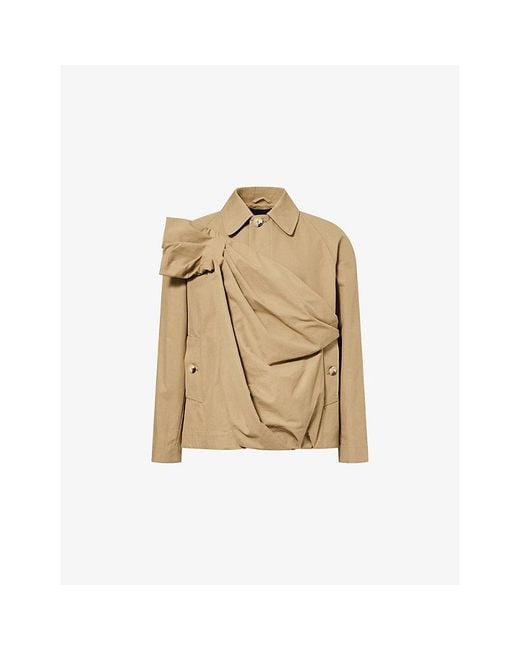 Simone Rocha Natural Gathered Flower Sash Asymmetric Cotton-Blend Jacket for men