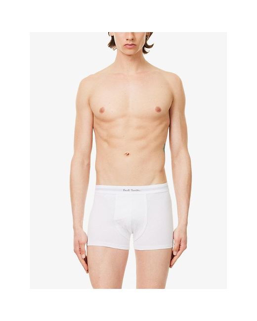 Paul Smith White Branded-waistband Pack Of Three Stretch-organic-cotton Trunks X for men