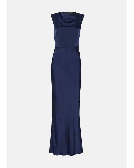 Whistles Blue Vy Cowl-neck Tie-back Satin Maxi Dress