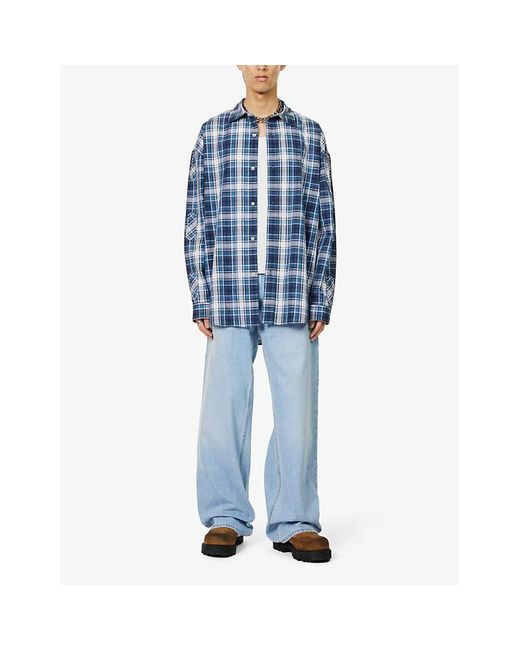 1017 ALYX 9SM Blue Plaid-print Long-sleeve Cotton Shirt for men
