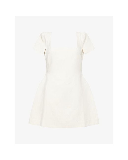 Odd Muse White Square-Neck Woven Mini Dress