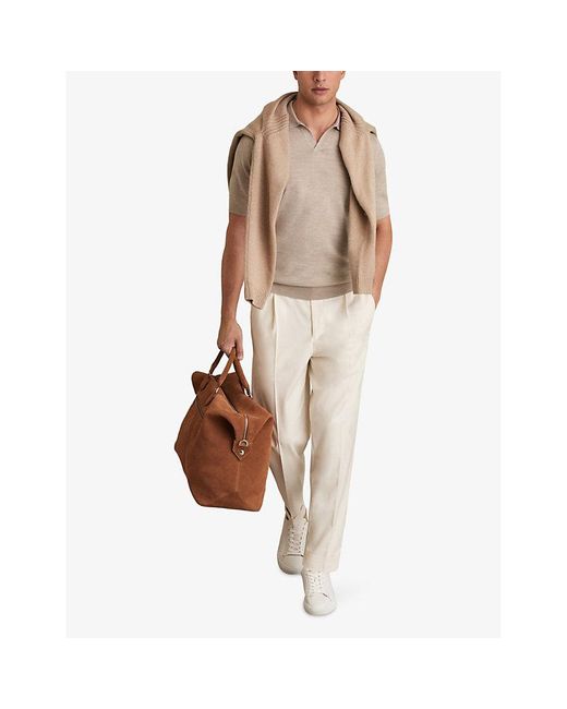 Reiss Natural Duchie Open-Collar Short-Sleeve Wool Polo for men