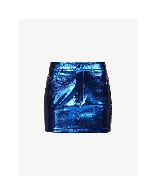 Amy Lynn Blue Metallic Mid-rise Faux-leather Mini Skirt
