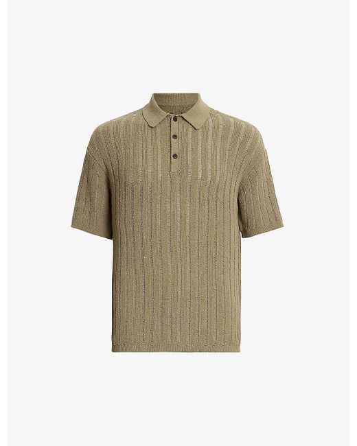 AllSaints Millar Ribbed Stretch knit Polo Shirt X in Natural for Men Lyst UK
