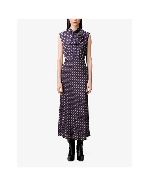 Claudie Pierlot Purple Abstract-Print Sleeveless Woven Maxi Dress