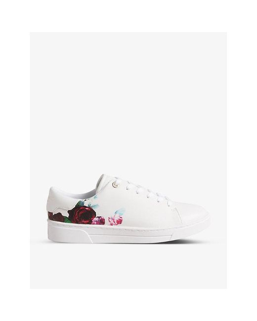 Ted Baker White Artile Rose-print Leather Low-top Trainers