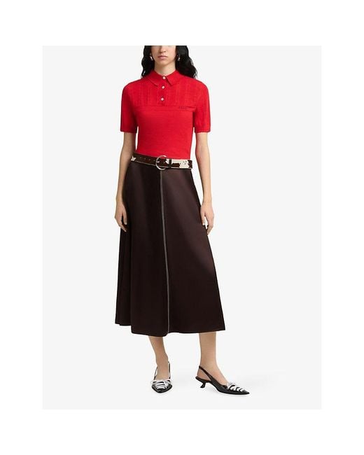 Marni Brown Contrast-Stitch Satin Midi Skirt