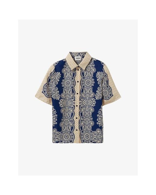 Claudie Pierlot Blue Bandana-Pattern Short-Sleeved Woven Shirt
