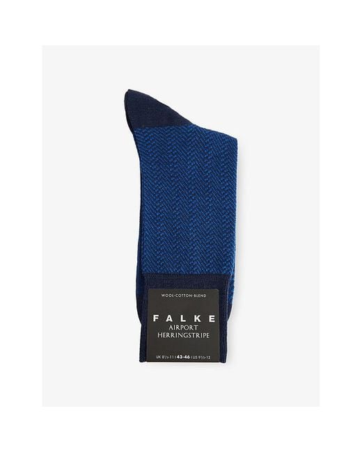 Falke Blue Airport Herringstripe Wool And Cotton-Blend Socks for men