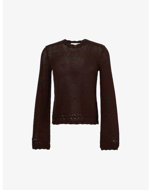 FRAME Brown Bell-sleeve Pointelle Knitted Top