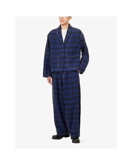 STORY mfg. Blue Lush Check Cotton Trousers for men