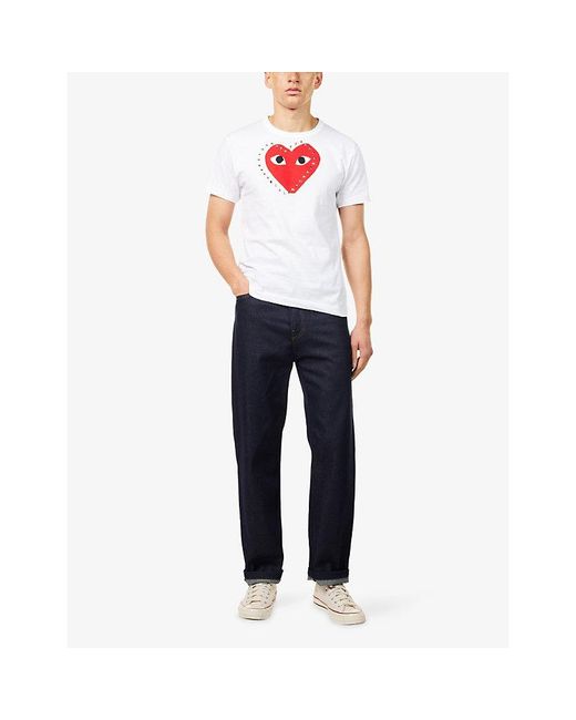 COMME DES GARÇONS PLAY White Rhinestone Heart-Embroidered Cotton T-Shirt for men