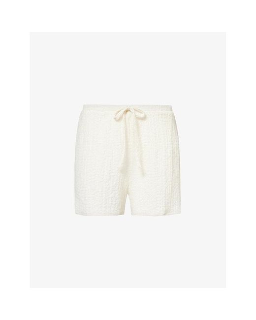 4th & Reckless White Lanai Crinkle-texture Stretch-woven Shorts