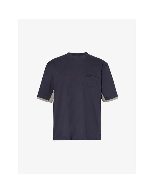Sacai Blue Chest-pocket Crewneck Cotton-jersey T-shirt for men