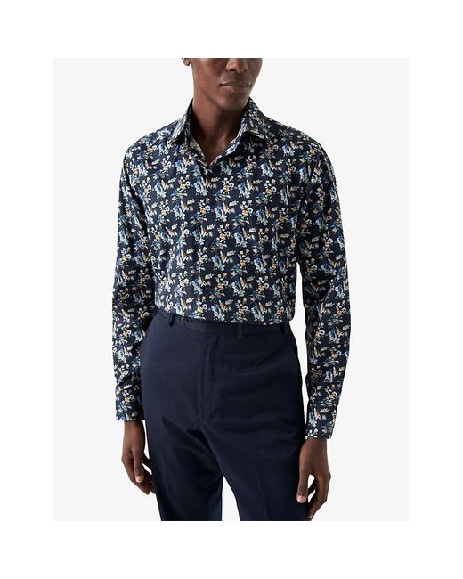 Eton of Sweden Blue Floral-print Slim-fit Cotton-twill Shirt for men