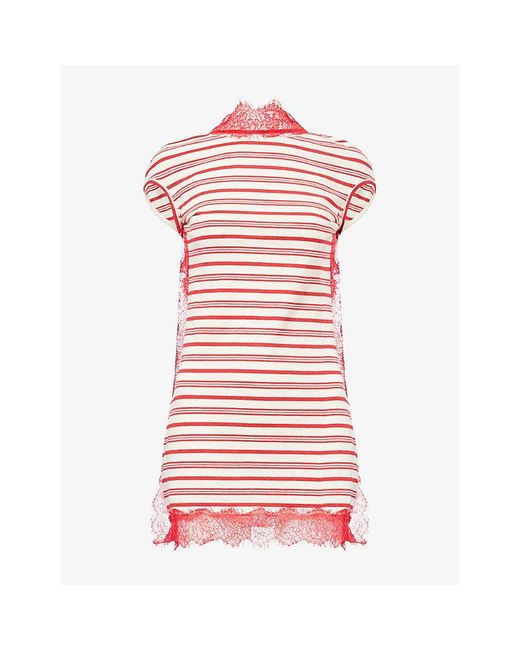 Christopher Esber Pink Stripe-Pattern Lace-Trim Cotton-Jersey Mini Dress