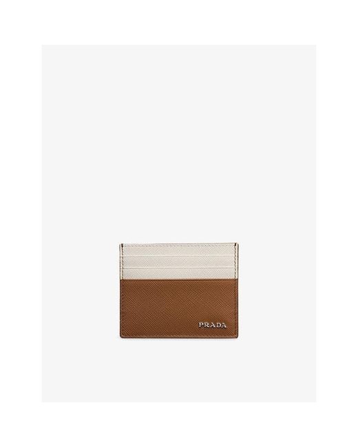 Prada Brown Logo-Plaque Saffiano Leather Wallet for men