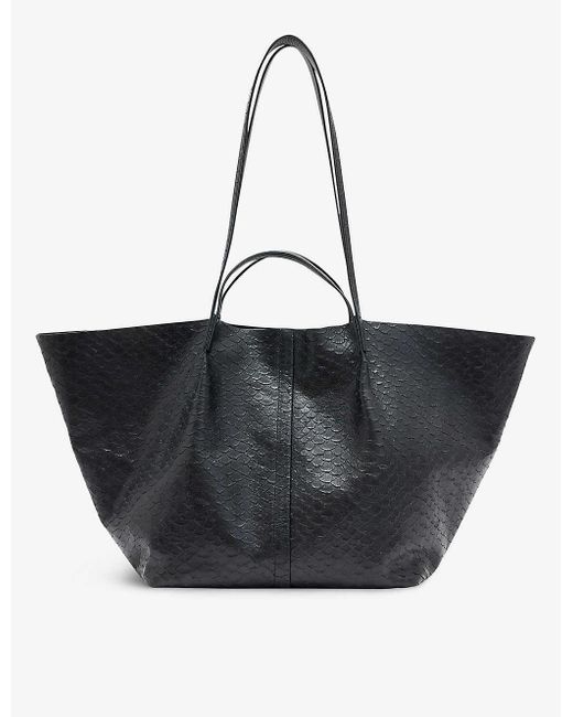 AllSaints Black Hannah Python-effect Leather Tote Bag