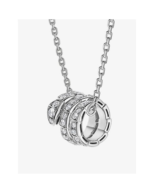 BVLGARI White Serpenti Viper 18Ct- And 0.63Ct Round-Cut Diamond Pendant Necklace